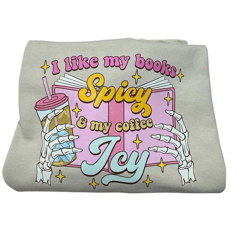 GILDAN Custom DTF I Like my books Spicy and my coffee Icy Crewneck Sweatshirt